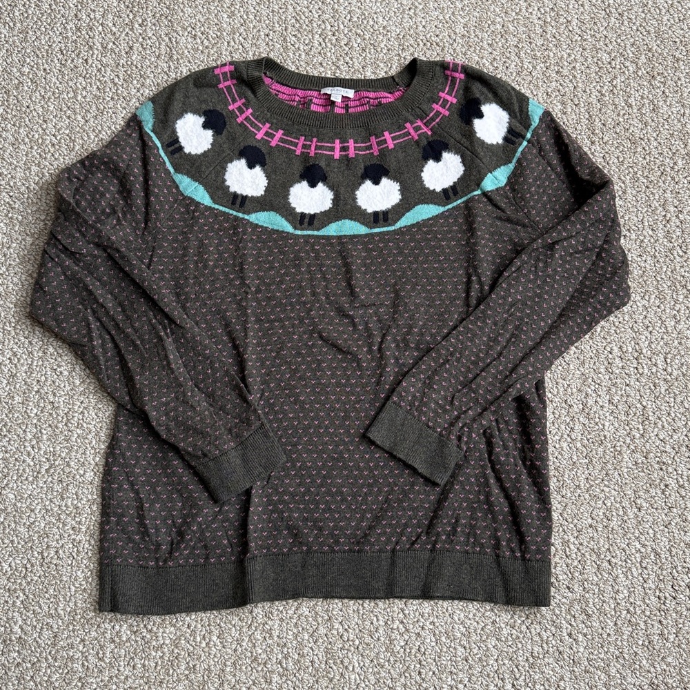 Talbots Sheep Yoke Raglan Crewneck Sweater Size L Cottagecore